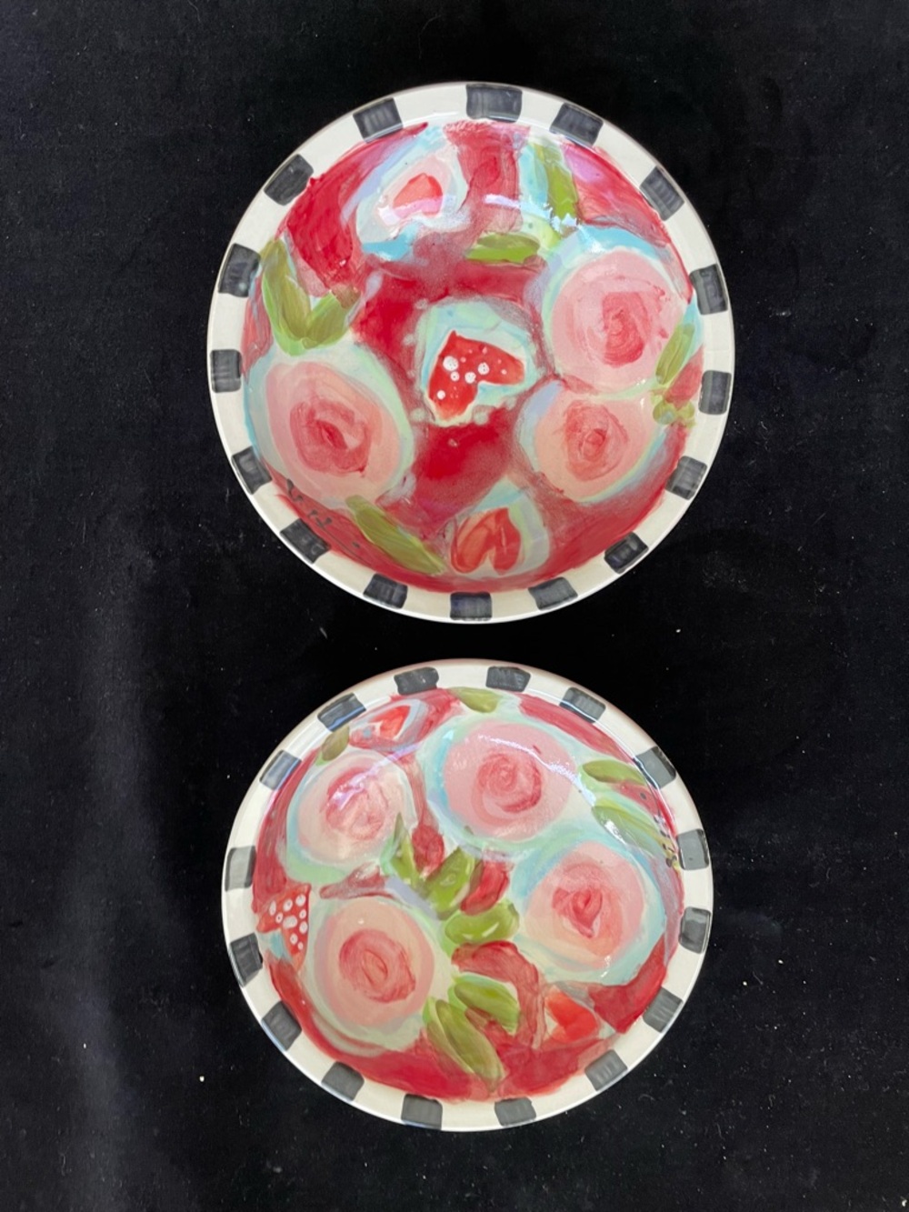 2 Hand Painted Ice cream Bowls “Peonies 6”x2.5”Original Design Ceramic Pottery